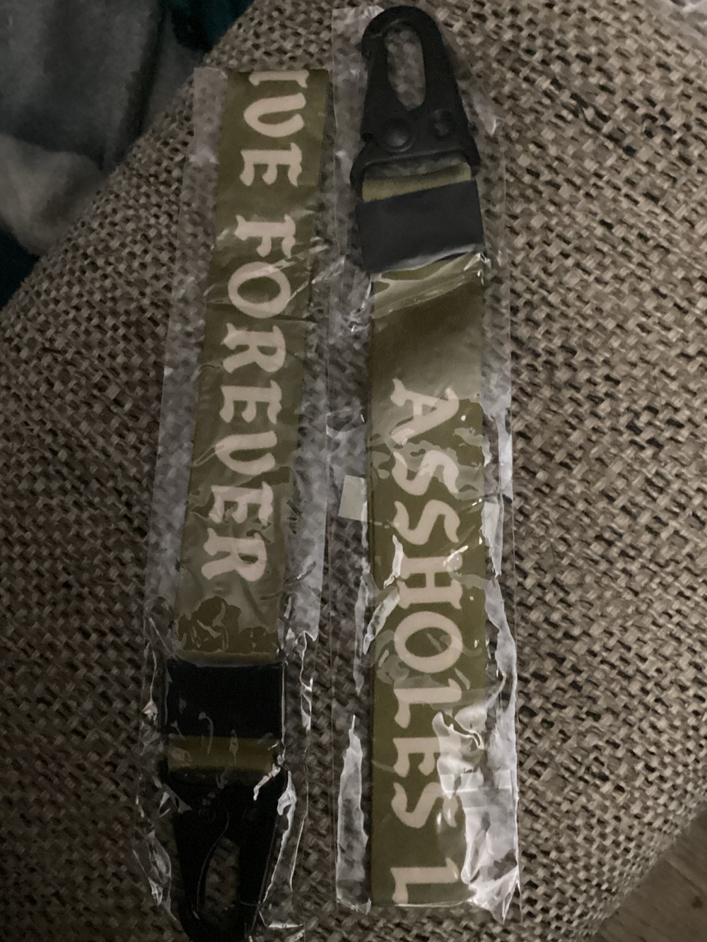 Olive Green Printed Key Lanyard with Bold White Text